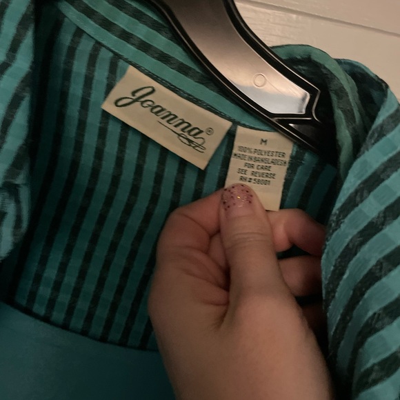 Joanna Teal and Black Striped Shirt with attached matching Tank - Picture 3 of 6